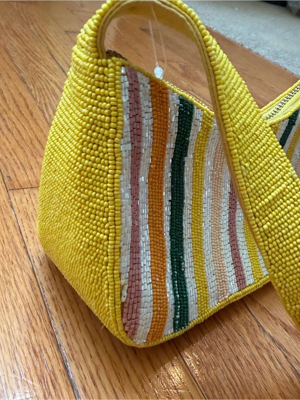 new Anthropologie asymmetrical beaded shoulder bag yellow multicolor stripe - Picture 12 of 14